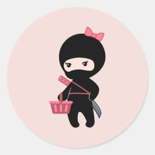 Pegatina Redonda Comprando Chica Ninja en rosa