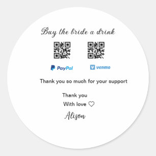 Pegatina Redonda Comprar a la novia una donación de bebida QR Venmo