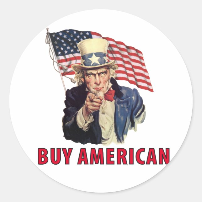 Pegatina Redonda Comprar americano (Anverso)