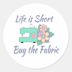 Pegatina Redonda Comprar la tela, coser, tejido, artesanía