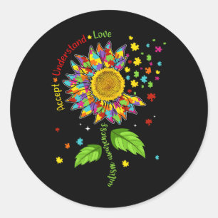 Pegatina Redonda Comprensión aceptable Amor Autismo Conciencia Gira