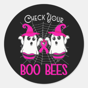 Pegatina Redonda Comprobar sus abejas boo Divertidas Halloween sobr