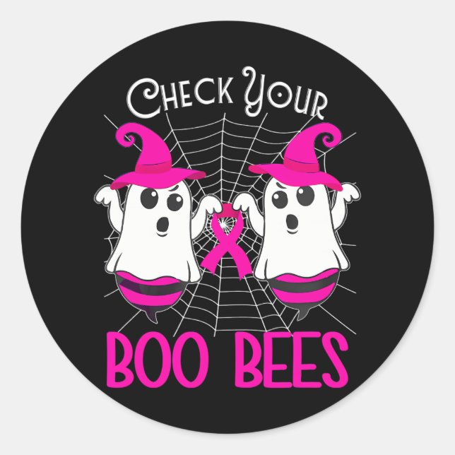 Pegatina Redonda Comprobar sus abejas boo Divertidas Halloween sobr (Anverso)