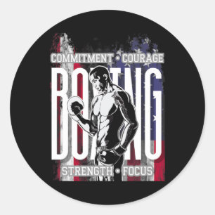 Pegatina Redonda Compromiso con el boxeo Coraje Fuerza Enfoque 