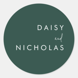 Pegatina Redonda Compromiso con los Bodas modernos de Emerald Green