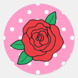 Pegatina Redonda Compromiso con rosas rojas y puntos rojos romántic