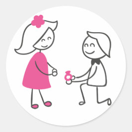 Pegatina Redonda Compromiso De Los Bodas Personalizados Bride Y Gro