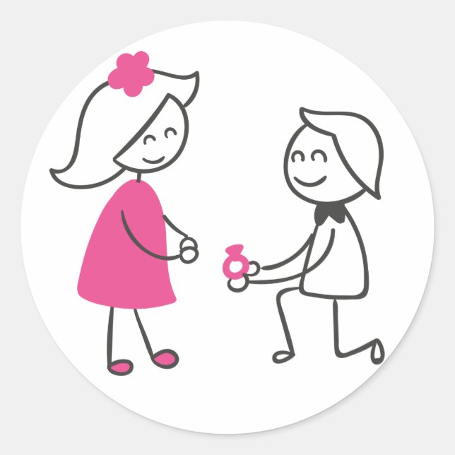 Pegatina Redonda Compromiso De Los Bodas Personalizados Bride Y Gro (Anverso)