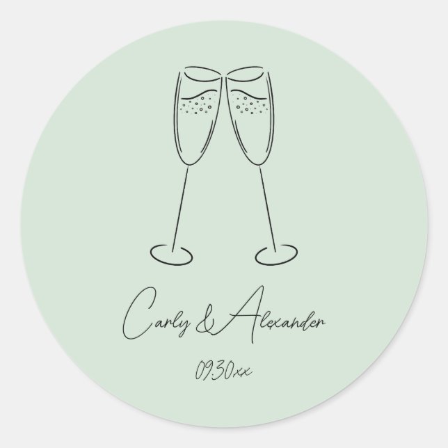 Pegatina Redonda Compromiso elegante de Bodas de vidrio de champagn (Anverso)