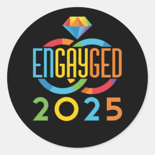 Pegatina Redonda Compromiso gay 2025 LGBTQ Rainbow