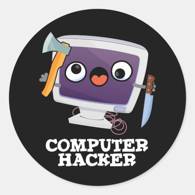 Pegatina Redonda Computadora Hacker Funny Technology Pun Dark BG (Anverso)