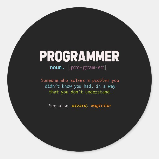 Pegatina Redonda Computer Geek Nerd Gift Funny Programmer  (Anverso)