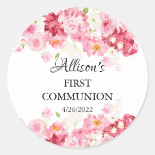 Pegatina Redonda Comunión floral de florales en flor de flor de pri