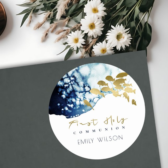 PEGATINA REDONDA COMUNIÓN ORO NAVAL PEZ DE MAR BAJO EL AGUA (Subido por el creador)