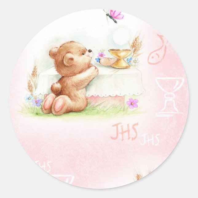 Pegatina Redonda comunión por chica (Anverso)