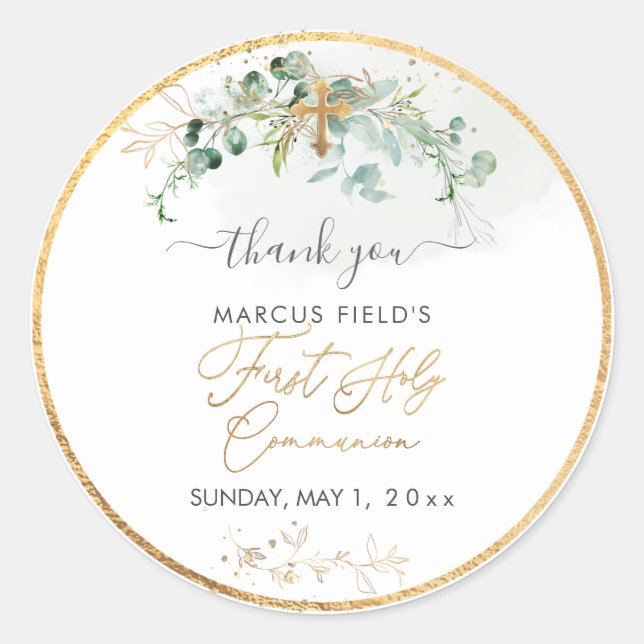 Pegatina Redonda Comunión sagrada de PixDezines H2 Greenery Eucalyp (Anverso)