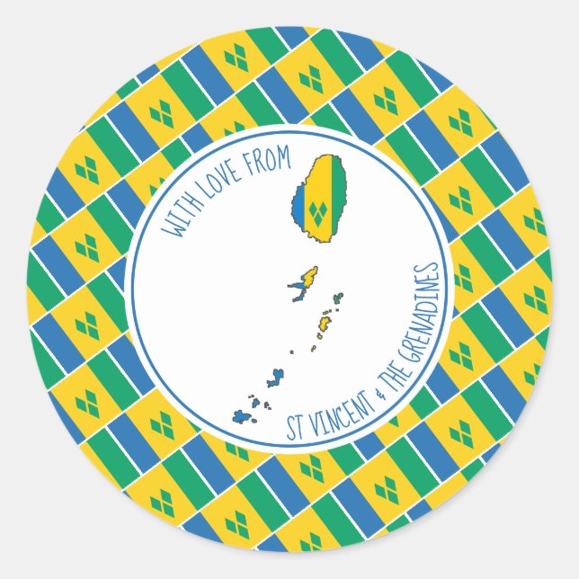 Pegatina Redonda Con amor de ST VINCENT FLAG Vincentim Map (Anverso)