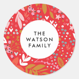 Pegatina Redonda Con Amor Floral Navidad Hermoso Sticker de Fiesta