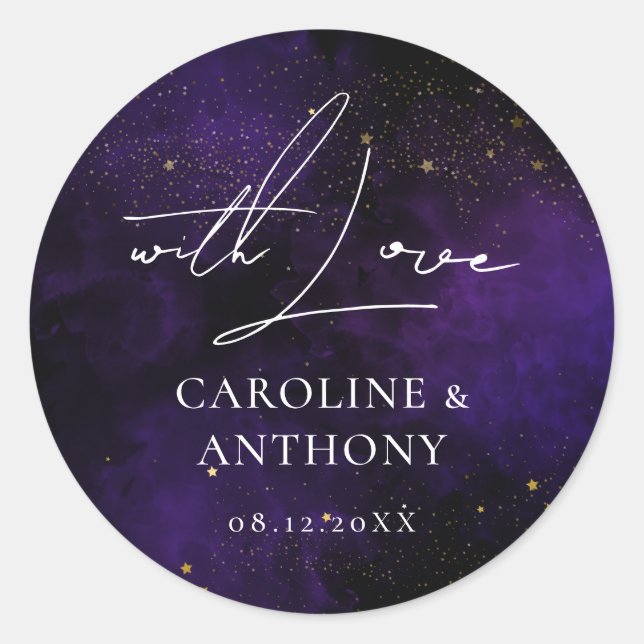 Pegatina Redonda Con Amor Oscuro Púrpura Mágico Oro Gracias  (Anverso)