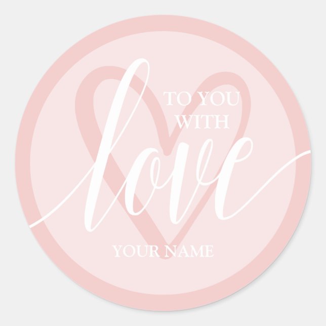 Pegatina Redonda Con amor Rubor Pink (Anverso)