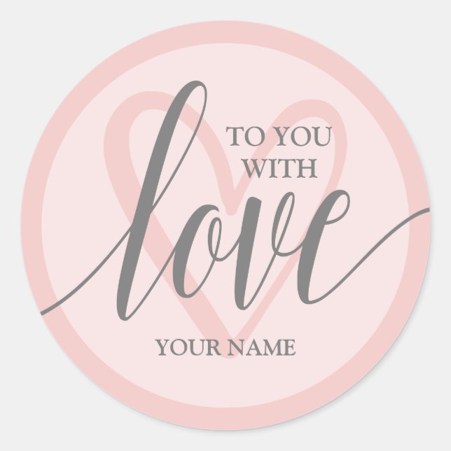 Pegatina Redonda Con amor Rubor Pink (Anverso)