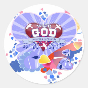 Pegatina Redonda Con Dios Corazones