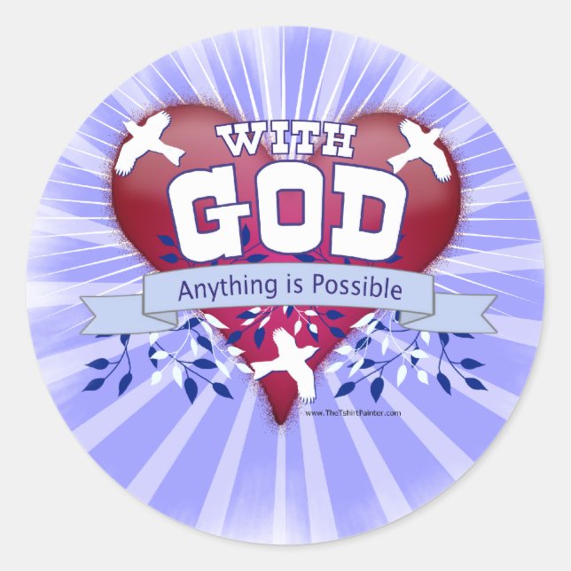 Pegatina Redonda Con Dios cualquier cosa es posible (Anverso)