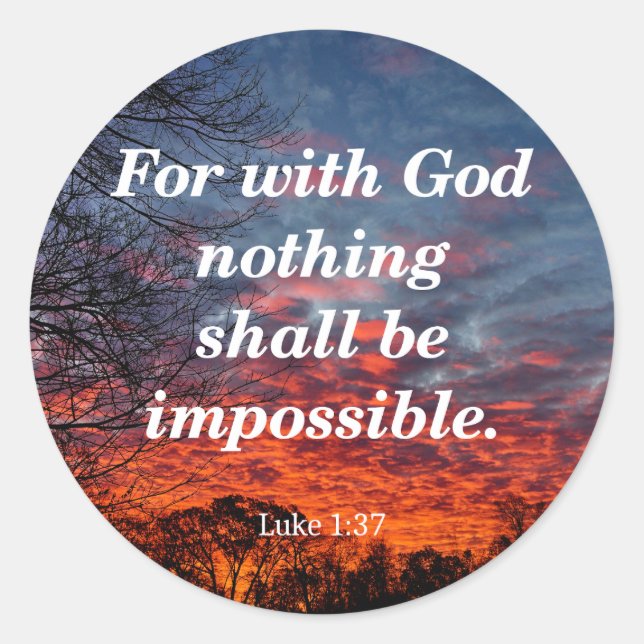 Pegatina Redonda Con Dios, Lucas 1:37 (Anverso)