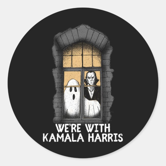 Pegatina Redonda Con el temor de Kamala Harris por las divertidas e (Anverso)