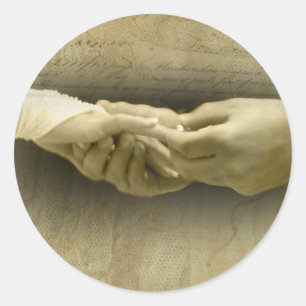 Pegatina Redonda Con este anillo, amor romántico de la Boda Vintage
