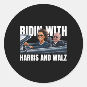 Pegatina Redonda Con Harris y WAlzheimer Presidente Kamala Harris