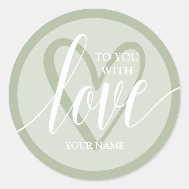 Pegatina Redonda Con Love Sage Green (Anverso)