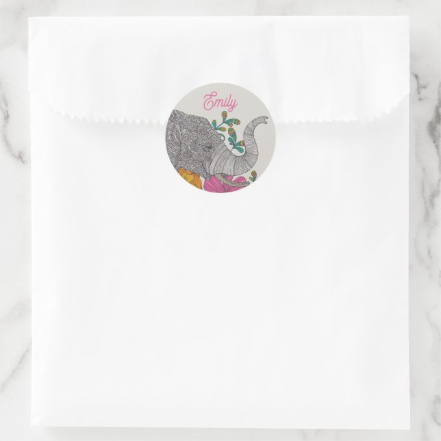 Pegatina redonda con nombre de elefante personaliz (Bolso)