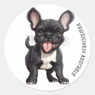 Pegatina Redonda 🐶 Con texto personalizado, cachorro francés