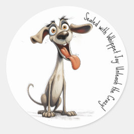 Pegatina Redonda Con texto personalizado, 🐶whippet loco 🤪