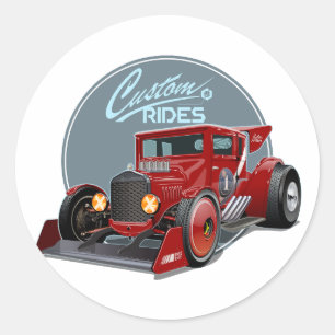 Pegatina Redonda concepto de coche de carrera retro personalizado