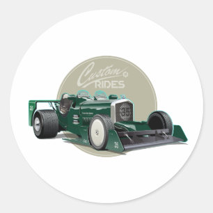 Pegatina Redonda concepto de coche de carrera retro personalizado