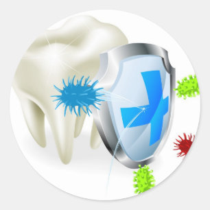 Pegatina Redonda Concepto del diente y del escudo
