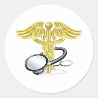 Pegatina Redonda Concepto médico de Caduceus stethoscope