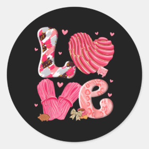 Pegatina Redonda Concha Ama el Día de San Valentín Pan Dulce Mexica