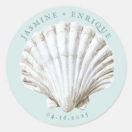 Pegatina Redonda Concha marina | Boda de playa