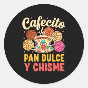 Pegatina Redonda concha mexicana hispana café cafecito pan dulce
