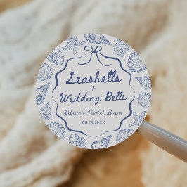 Pegatina Redonda Conchas marinas y campanas de boda Ducha de novia
