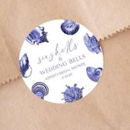 Pegatina Redonda Conchas y campanas de boda Bridal Shower elegante
