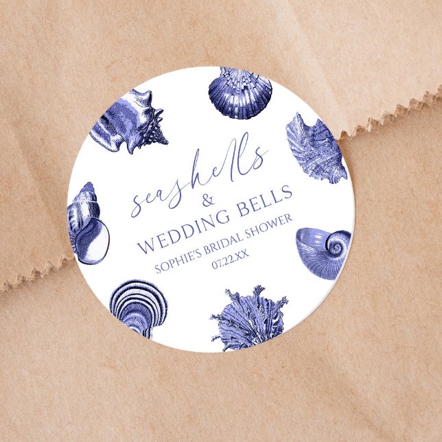 Pegatina Redonda Conchas y campanas de boda Elegante ducha de novia (Subido por el creador)