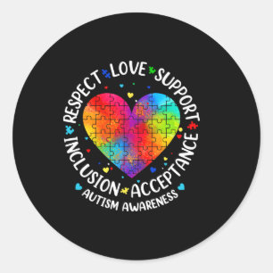 Pegatina Redonda Conciencia Aceptación Inclusión Amor Respeto Autis