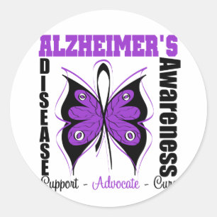 Pegatina Redonda Conciencia Alzheimers de mariposa