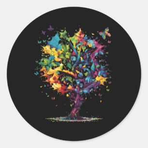 Pegatina Redonda Conciencia Autismo Rompecabezas Piezas de árbol co