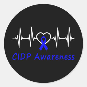 Pegatina Redonda Conciencia Cidp Heartbeat Amor Cinta Azul Soporte