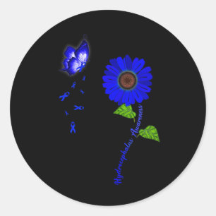 Pegatina Redonda Conciencia Cinta de girasol de mariposa azul